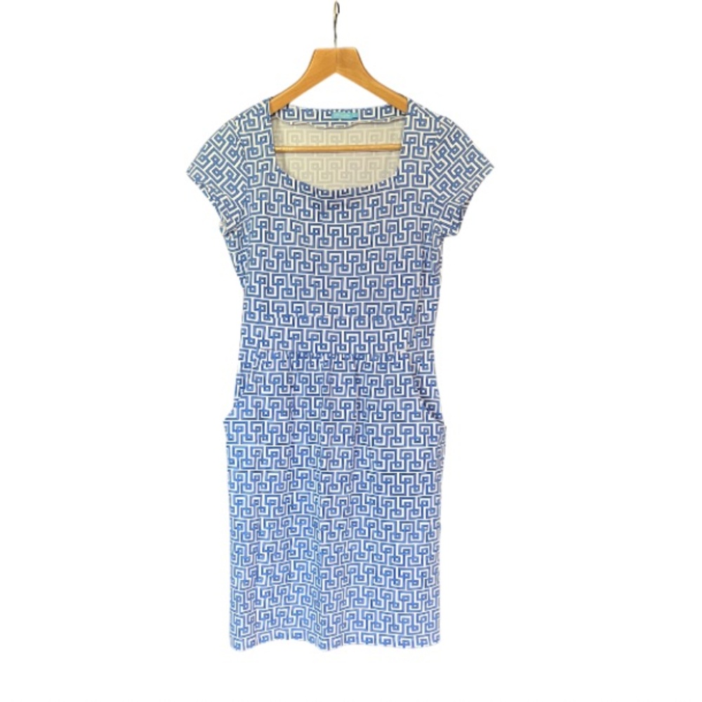 J. McLaughlin White and Blue Patterned Mini Dress
